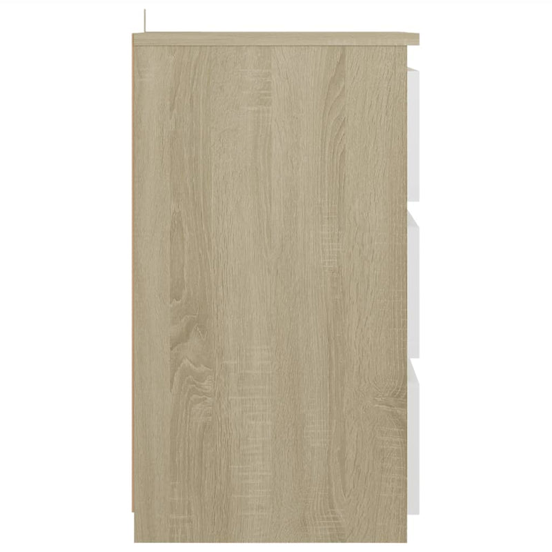 Dealsmate  Bed Cabinet White and Sonoma Oak 40x35x62.5 cm Engineered Wood