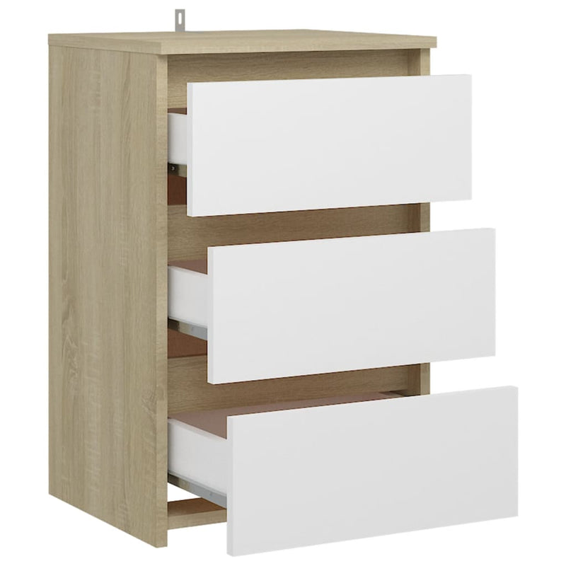 Dealsmate  Bed Cabinet White and Sonoma Oak 40x35x62.5 cm Engineered Wood