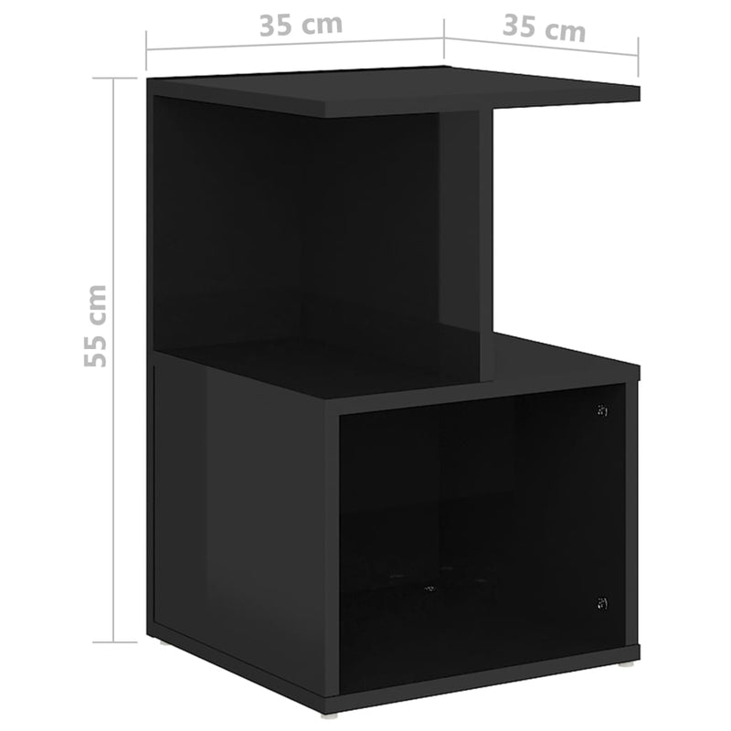 Dealsmate  Bedside Cabinets 2 pcs High Gloss Black 35x35x55 cm Engineered Wood