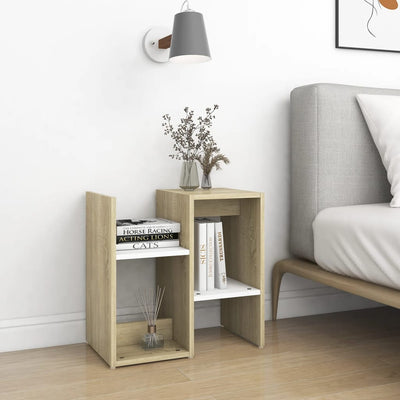 Dealsmate  Bedside Cabinet White and Sonoma Oak 50x30x51.5 cm Engineered Wood