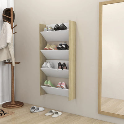 Dealsmate  Wall Shoe Cabinets 2 pcs White&Sonoma Oak 60x18x60 cm Engineered Wood
