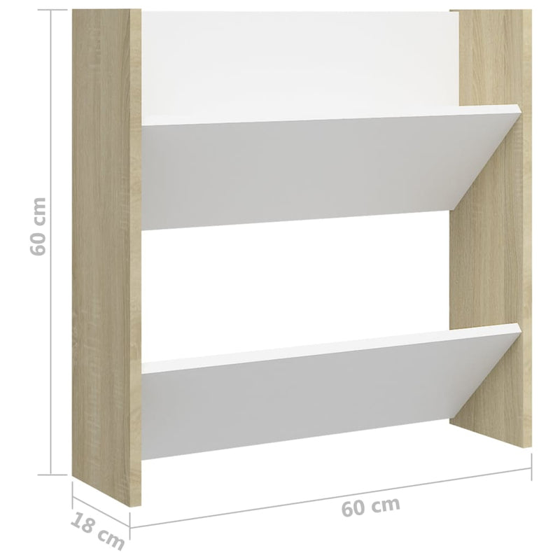 Dealsmate  Wall Shoe Cabinets 2 pcs White&Sonoma Oak 60x18x60 cm Engineered Wood
