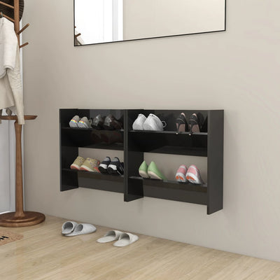 Dealsmate  Wall Shoe Cabinets 2 pcs High Gloss Black 60x18x60 cm Engineered Wood