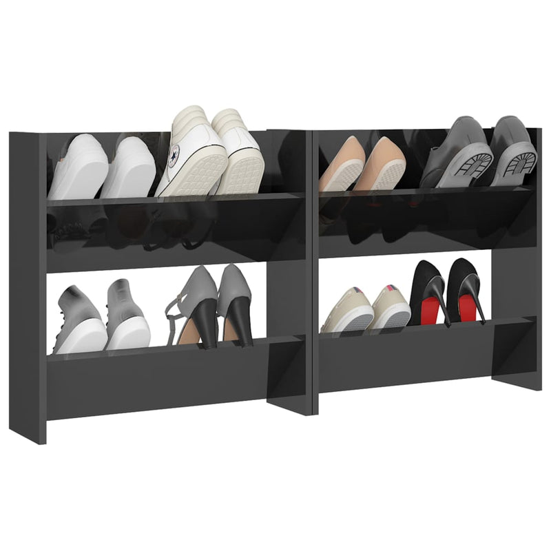Dealsmate  Wall Shoe Cabinets 2 pcs High Gloss Grey 60x18x60 cm Engineered Wood