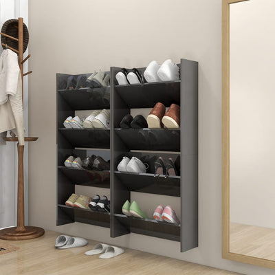 Dealsmate  Wall Shoe Cabinets 4 pcs High Gloss Grey 60x18x60 cm Engineered Wood