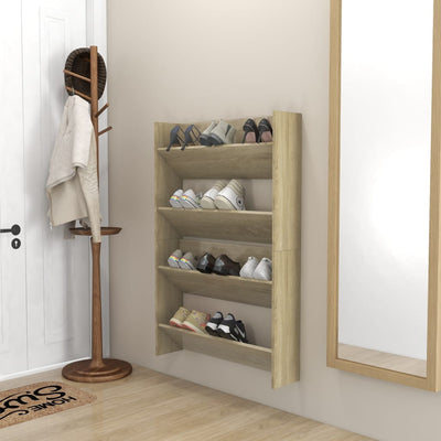 Dealsmate  Wall Shoe Cabinets 2 pcs Sonoma Oak 80x18x60cm Engineered Wood