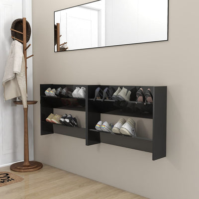 Dealsmate  Wall Shoe Cabinets 2 pcs High Gloss Black 80x18x60 cm Engineered Wood
