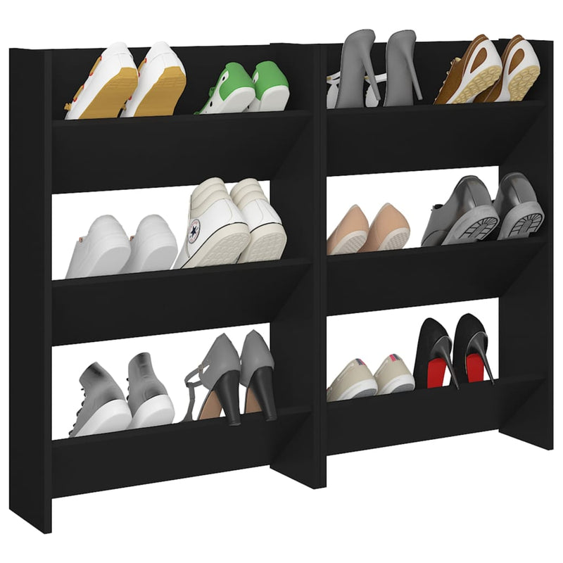 Dealsmate  Wall Shoe Cabinets 2 pcs Black 60x18x90 cm Engineered Wood