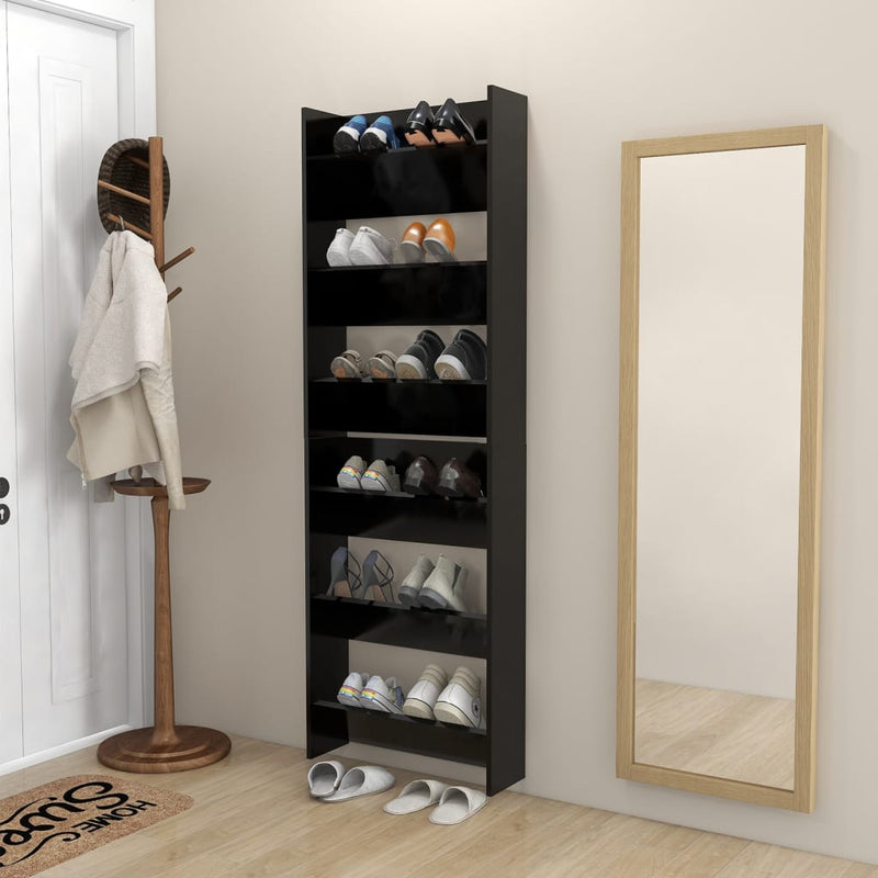 Dealsmate  Wall Shoe Cabinets 2 pcs Black 60x18x90 cm Engineered Wood