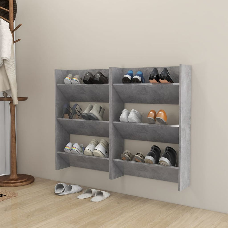Dealsmate  Wall Shoe Cabinets 2 pcs Concrete Grey 60x18x90 cm Engineered Wood