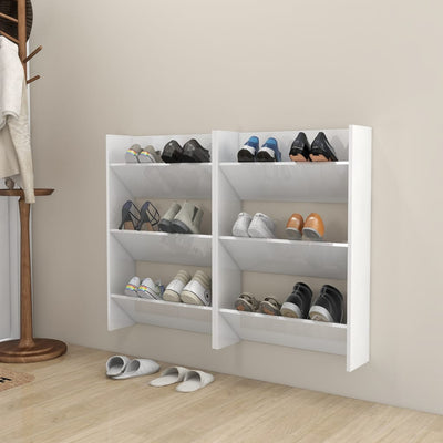 Dealsmate  Wall Shoe Cabinets 2 pcs High Gloss White 60x18x90cm Engineered Wood