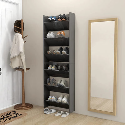 Dealsmate  Wall Shoe Cabinets 2 pcs High Gloss Grey 60x18x90 cm Engineered Wood