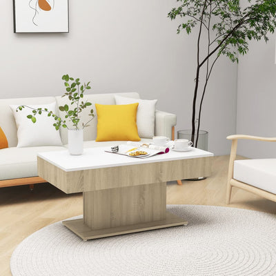 Dealsmate  Coffee Table White and Sonoma Oak 96x50x45 cm Engineered Wood