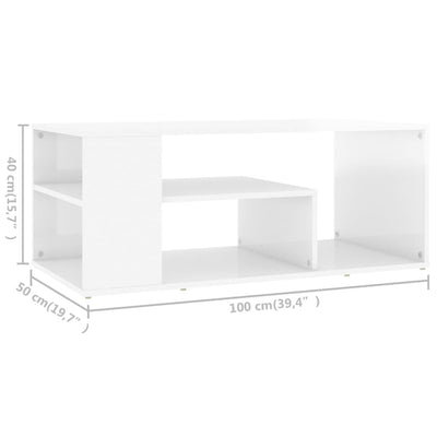 Dealsmate  Coffee Table High Gloss White 100x50x40 cm Engineered Wood