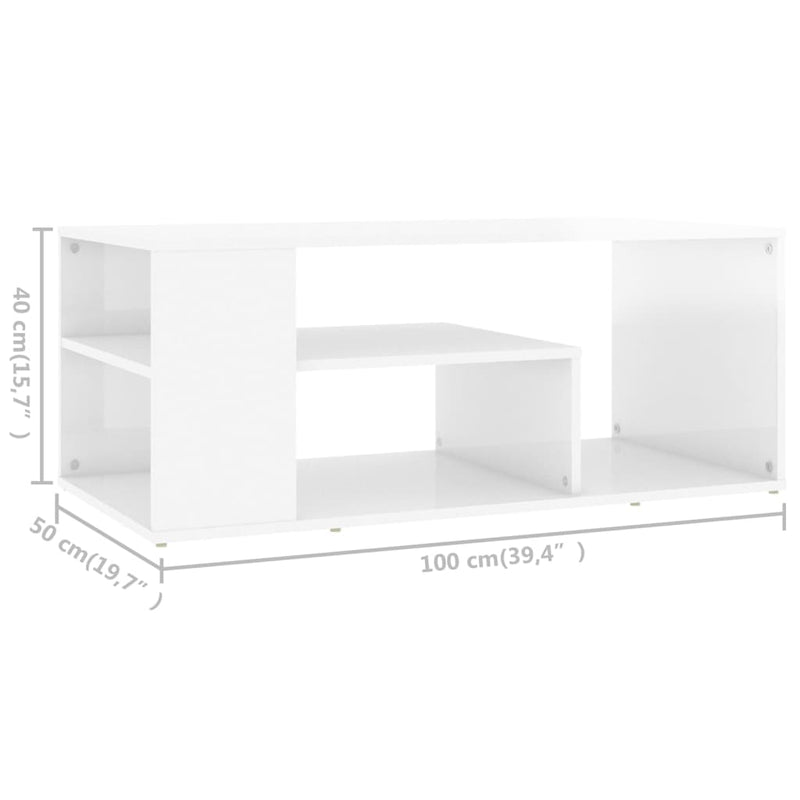 Dealsmate  Coffee Table High Gloss White 100x50x40 cm Engineered Wood
