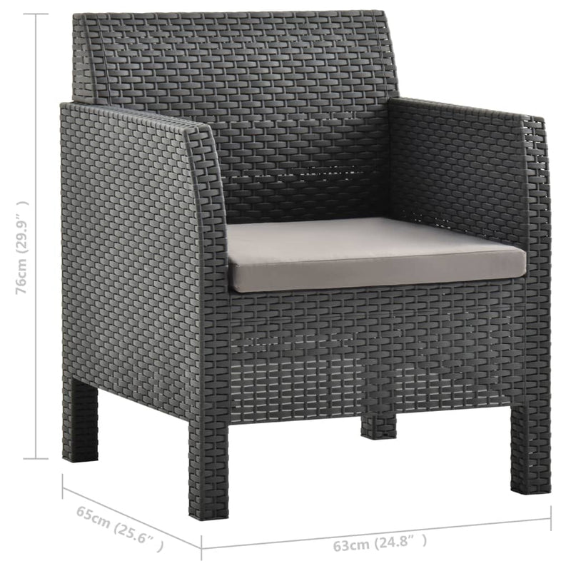 Dealsmate  Garden Chairs with Cushions 2 pcs PP Rattan Anthracite