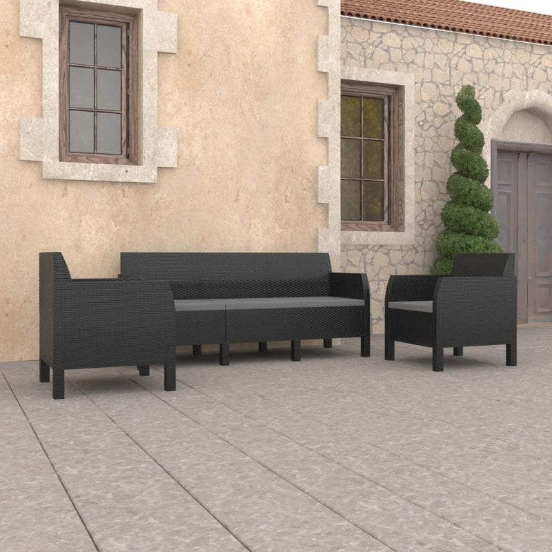 Dealsmate  3 Piece Garden Lounge Set with Cushions PP Rattan Anthracite