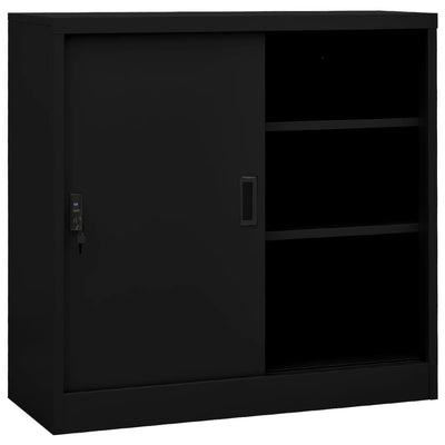 Dealsmate  Office Cabinet with Sliding Door Black 90x40x90 cm Steel