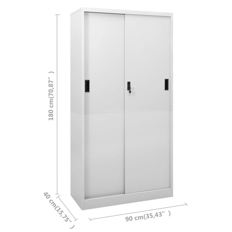 Dealsmate  Office Cabinet with Sliding Door Light Grey 90x40x180 cm Steel