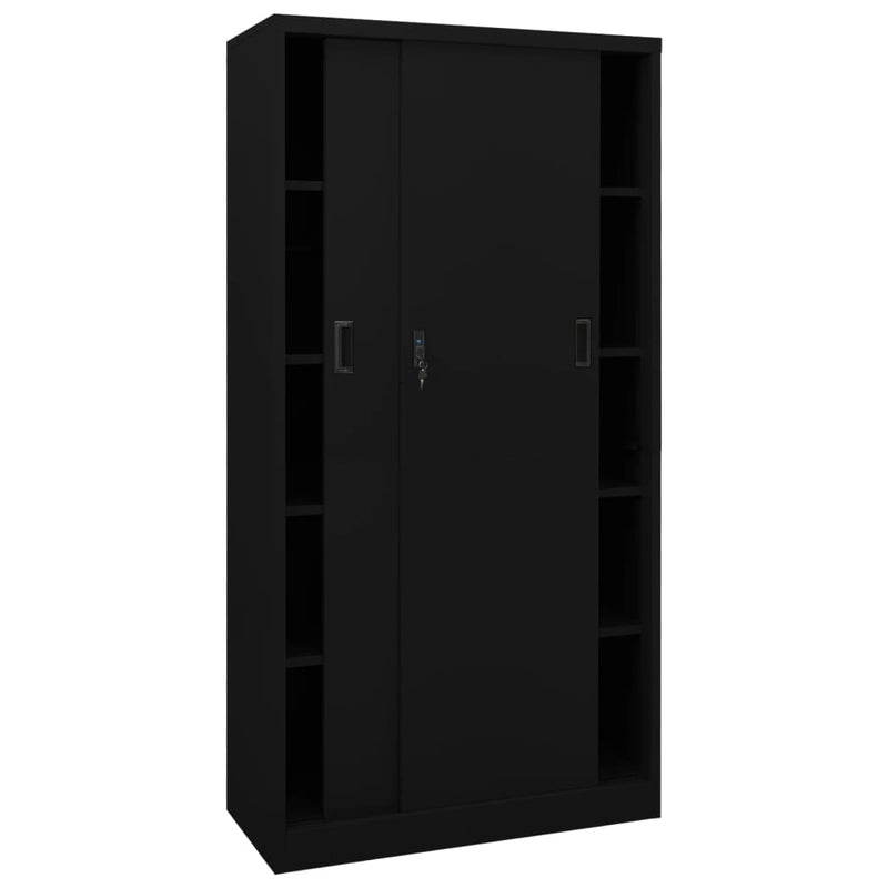 Dealsmate  Office Cabinet with Sliding Door Black 90x40x180 cm Steel