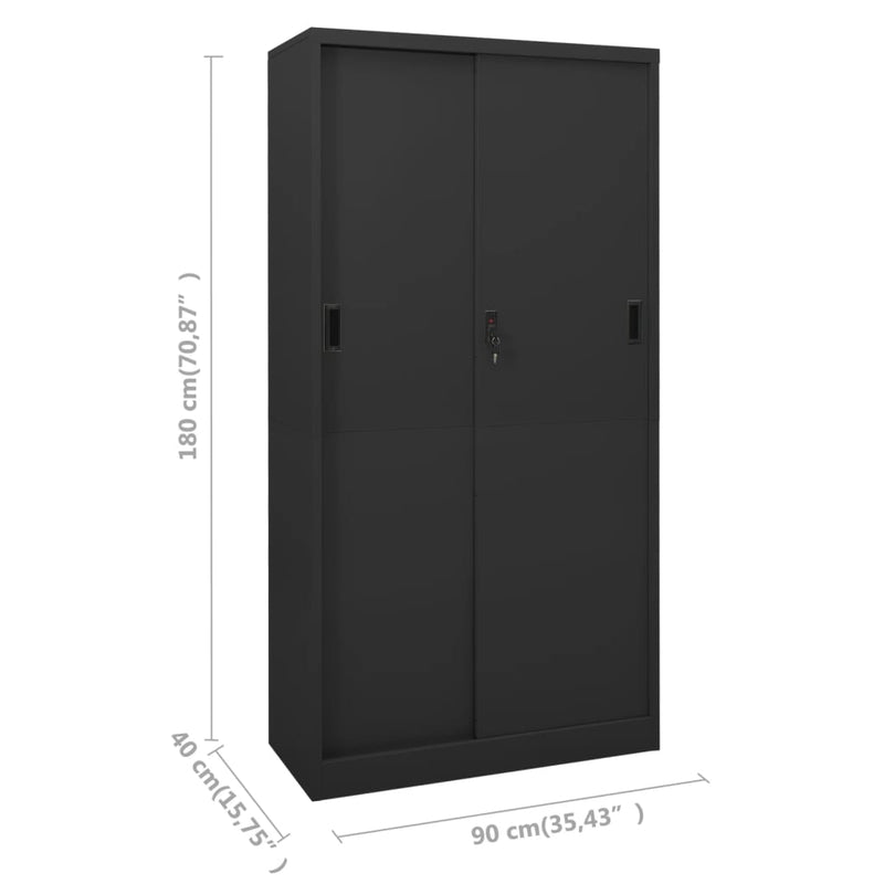 Dealsmate  Office Cabinet with Sliding Door Anthracite 90x40x180 cm Steel