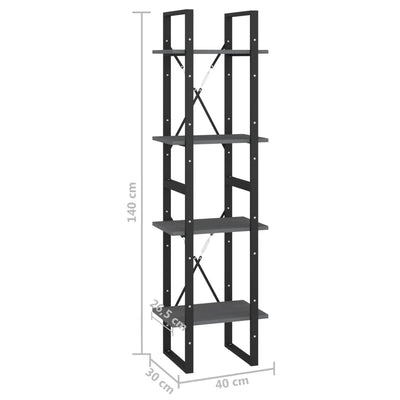 Dealsmate  4-Tier Book Cabinet Grey 40x30x140 cm Solid Pine Wood