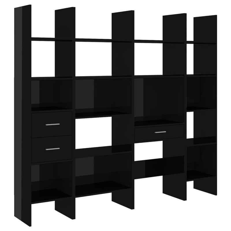 Dealsmate  4 Piece Book Cabinet Set High Gloss Black Engineered Wood