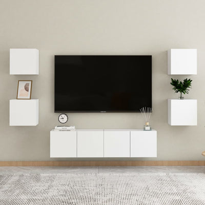 Dealsmate  6 Piece TV Cabinet Set White Engineered Wood
