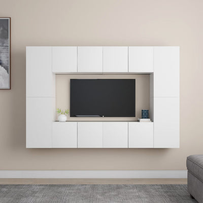 Dealsmate  8 Piece TV Cabinet Set White Engineered Wood