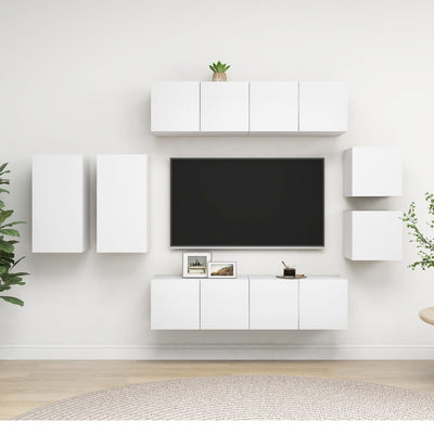 Dealsmate  8 Piece TV Cabinet Set White Engineered Wood