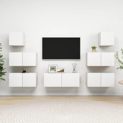 Dealsmate  7 Piece TV Cabinet Set White Engineered Wood