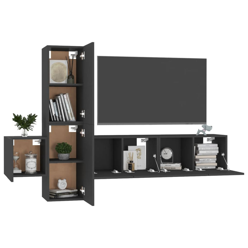 Dealsmate  5 Piece TV Cabinet Set Black Engineered Wood