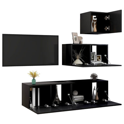 Dealsmate  4 Piece TV Cabinet Set Black Engineered Wood