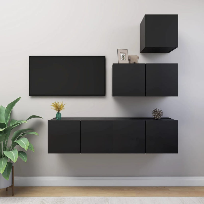 Dealsmate  4 Piece TV Cabinet Set Black Engineered Wood