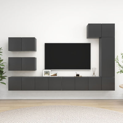 Dealsmate  8 Piece TV Cabinet Set Grey Engineered Wood