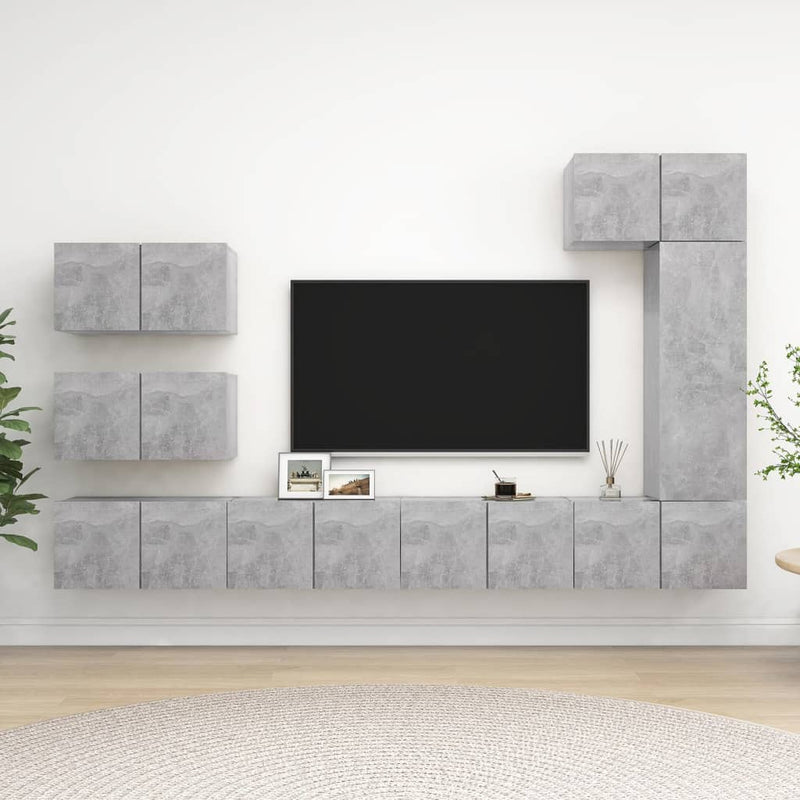 Dealsmate  8 Piece TV Cabinet Set Concrete Grey Chipboard