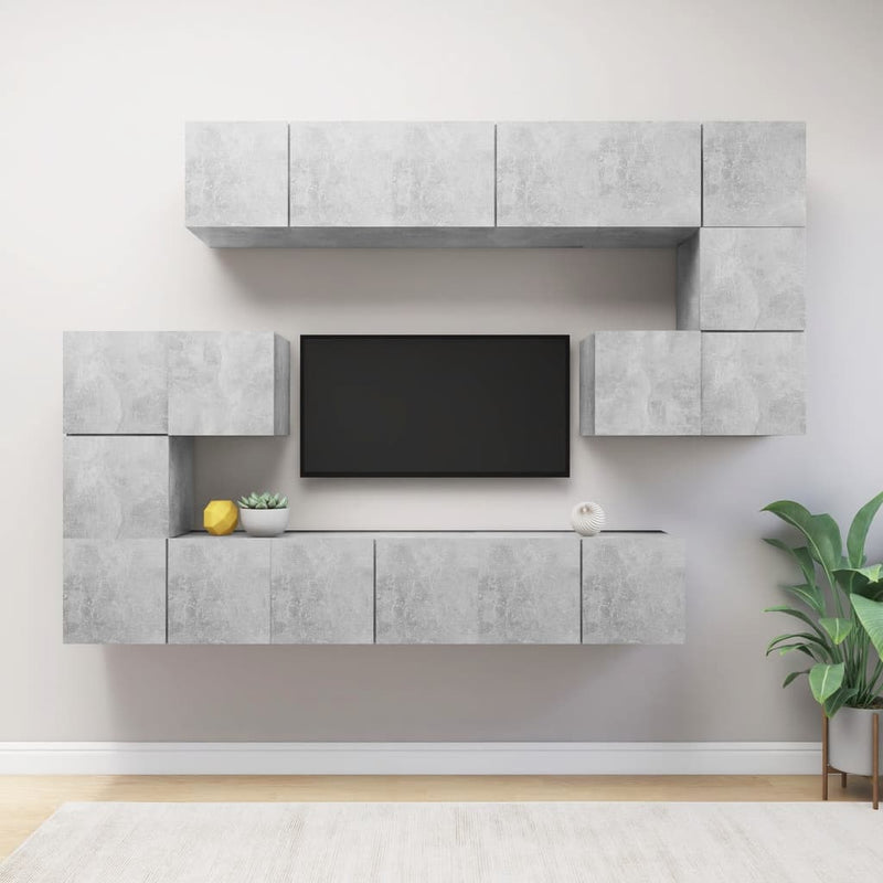 Dealsmate  10 Piece TV Cabinet Set Concrete Grey Chipboard