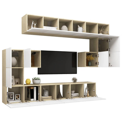 Dealsmate  10 Piece TV Cabinet Set White and Sonoma Oak Chipboard