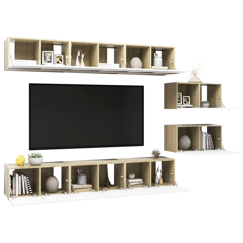 Dealsmate  TV Cabinets 8 pcs White and Sonoma Oak Chipboard