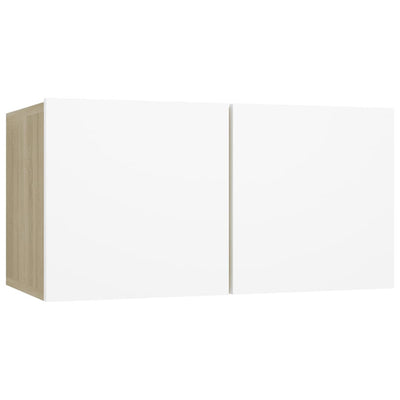Dealsmate  7 Piece TV Cabinet Set White and Sonoma Oak Chipboard