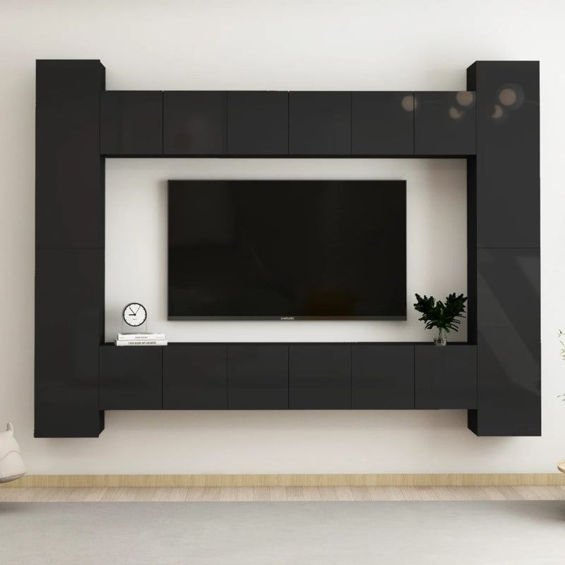 Dealsmate  10 Piece TV Cabinet Set High Gloss Black Engineered Wood