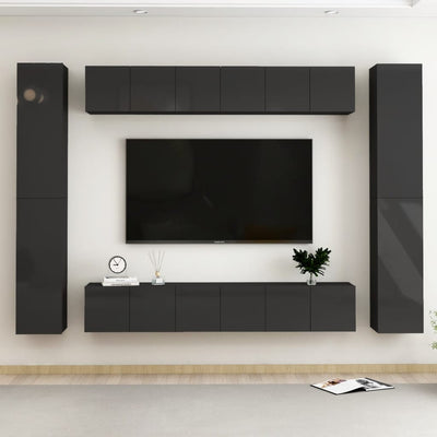 Dealsmate  10 Piece TV Cabinet Set High Gloss Black Engineered Wood