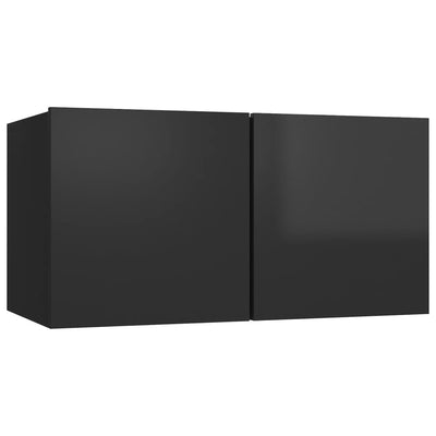 Dealsmate  2 Piece TV Cabinet Set High Gloss Black Chipboard