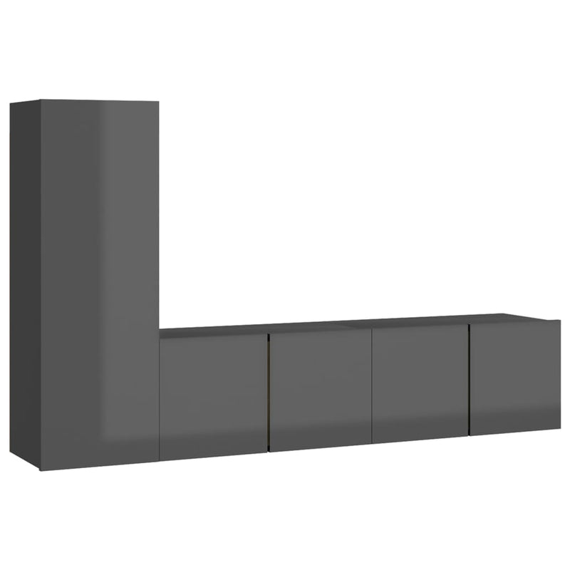 Dealsmate  3 Piece TV Cabinet Set High Gloss Grey Engineered Wood