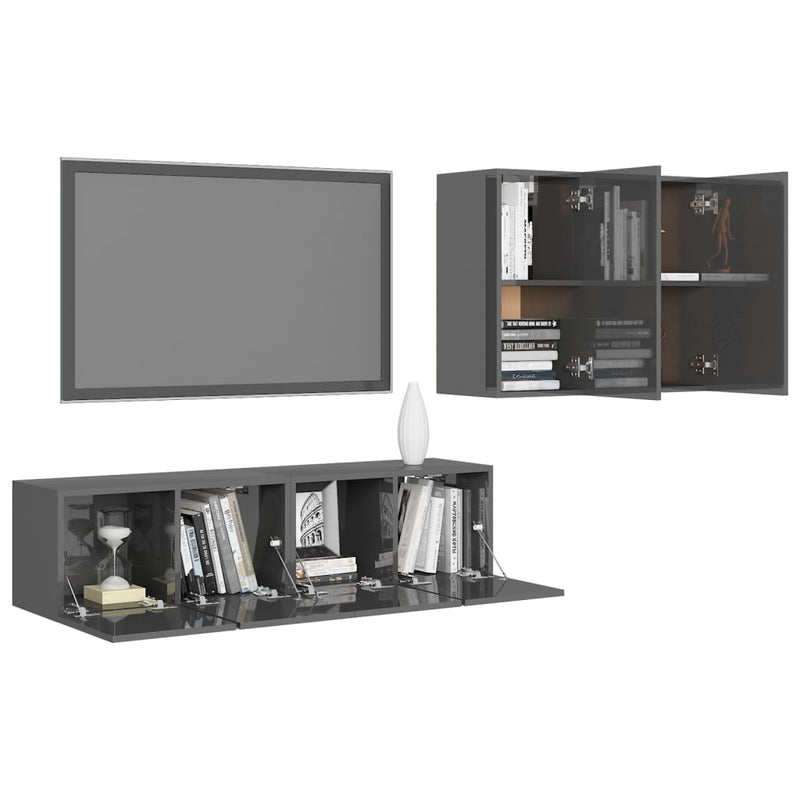 Dealsmate  4 Piece TV Cabinet Set High Gloss Grey Engineered Wood