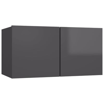 Dealsmate  8 Piece TV Cabinet Set High Gloss Grey Engineered Wood