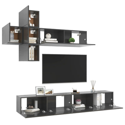 Dealsmate  7 Piece TV Cabinet Set High Gloss Grey Chipboard