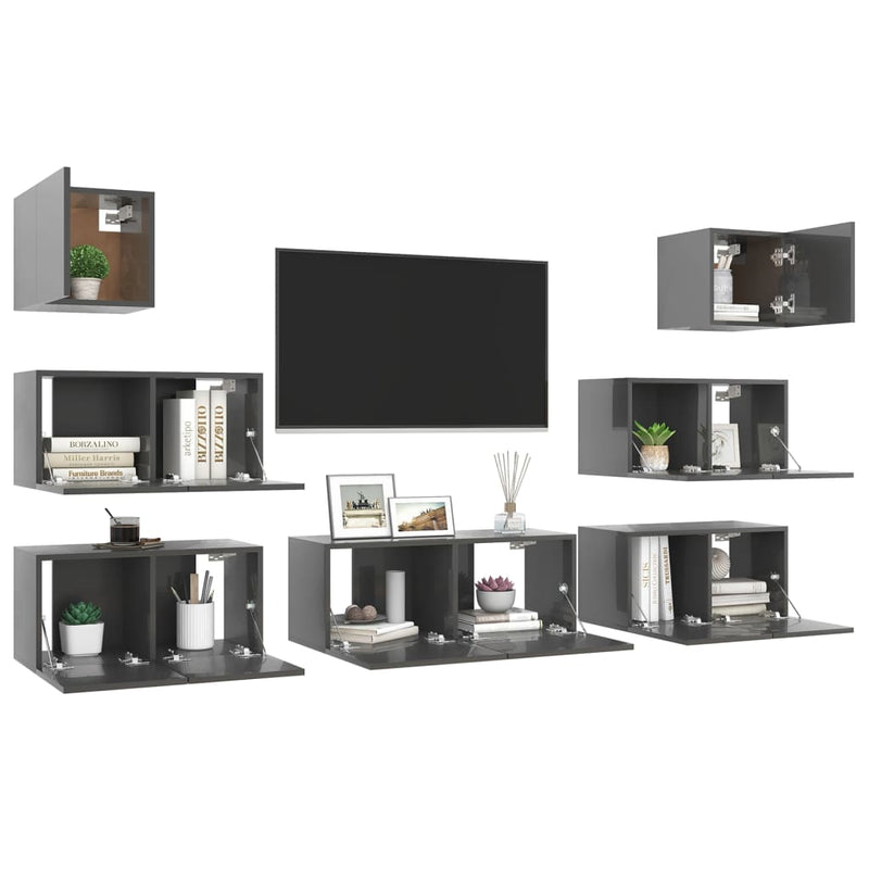 Dealsmate  7 Piece TV Cabinet Set High Gloss Grey Engineered Wood