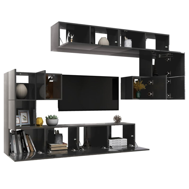 Dealsmate  8 Piece TV Cabinet Set High Gloss Grey Chipboard