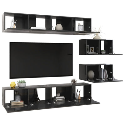 Dealsmate  6 Piece TV Cabinet Set High Gloss Grey Chipboard